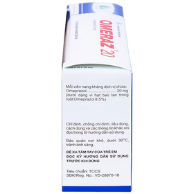 Viên nang Omeraz 20 Boston điều trị và dự phòng tái phát loét dạ dày, tá tràng (5 vỉ x 4 viên)