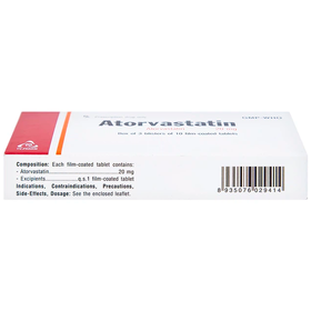 Thuốc Atorvastatin 20mg điều trị tăng cholesterol máu (3 vỉ x 10 viên)