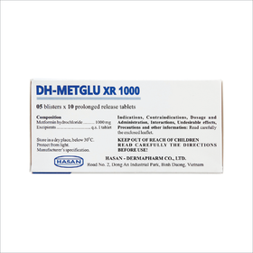 Thuốc DH-Metglu XR 1000 Hasan điều trị tiểu đường tuýp 2 (5 vỉ x 10 viên)