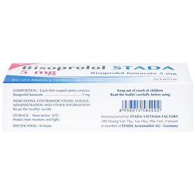 Thuốc Bisoprolol 5mg STD điều trị tăng huyết áp, đau thắt ngực (3 vỉ x 10 viên)