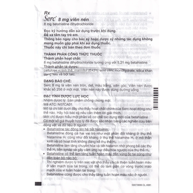 Thuốc Serc 8mg điều trị chóng mặt tiền đình, mất thính giác, ù tai (4 vỉ x 25 viên)