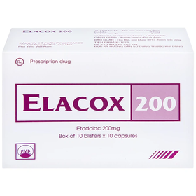 Thuốc Elacox 200 điều trị triệu chứng thoái hoá khớp, viêm khớp dạng thấp cấp hay mạn tính (10 vỉ x 10 viên)