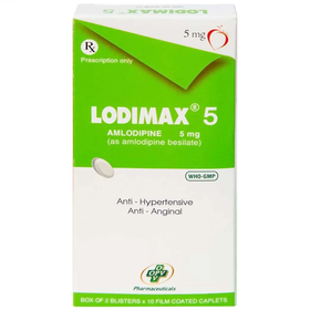 Thuốc Lodimax 5mg điều trị tăng huyết áp và bệnh mạch vành (2 vỉ x 10 viên)