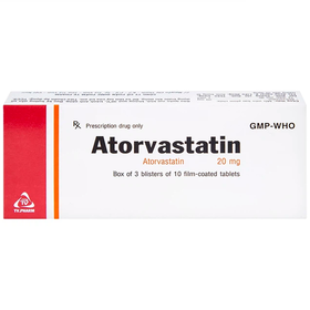 Thuốc Atorvastatin 20mg điều trị tăng cholesterol máu (3 vỉ x 10 viên)