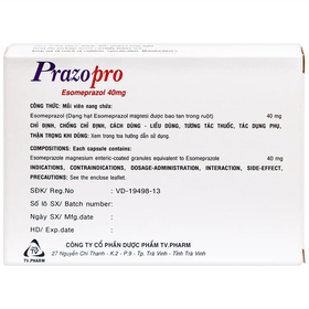 Thuốc Prazopro 40 TV.Pharm điều trị loét dạ dày - tá tràng lành tính (2 vỉ x 7 viên)