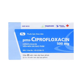 Thuốc PMS-Ciprofloxacin 500mg điều trị trong các trường hợp nhiễm khuẩn nặng (2 vỉ x 10 viên)