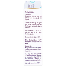 Thuốc nhỏ mắt Lumigan 0.01% Allergan giảm tăng áp suất nội nhãn (3ml)