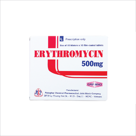 Thuốc Erythromycin 500mg Mekophar điều trị nhiễm khuẩn (10 vỉ x 10 viên)