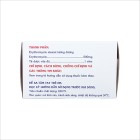 Thuốc Erythromycin 500mg Mekophar điều trị nhiễm khuẩn (10 vỉ x 10 viên)