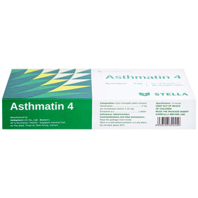Viên nhai Asthmatin 4 Stella phòng và điều trị hen suyễn, giảm viêm mũi dị ứng (3 vỉ x 10 viên)