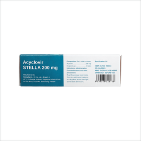 Thuốc Acyclovir Stella 200mg điều trị nhiễm Herpes simplex, Varicella zoster (5 vỉ x 5 viên)