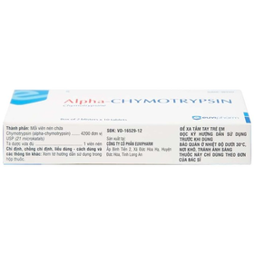 Thuốc Alpha-Chymotrypsin điều trị phù nề sau chấn thương, phẩu thuật, bỏng (2 vỉ x 10 viên)