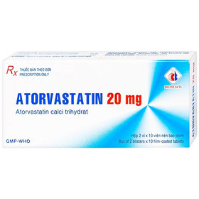 Thuốc Atorvastatin 20mg DMC điều trị tăng lipid huyết, phòng ngừa bệnh tim mạch (2 vỉ x 10 viên)