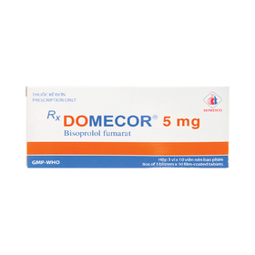 Thuốc Domecor 5mg Domesco điều trị tăng huyết áp, đau thắt ngực, suy tim mạn tính ổn định (3 vỉ x 10 viên)
