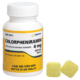 Thuốc Chlorpheniramin 4mg Imexpharm điều trị viêm mũi dị ứng, chảy nước mũi (Chai 200 viên)