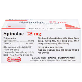 Thuốc Spinolac 25mg Hasan điều trị phù do tim sung huyết (10 vỉ x 10 viên)