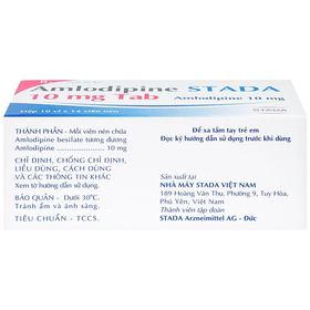 Thuốc Amlodipine Stada 10mg Tab điều trị tăng huyết áp, đau thắt ngực (10 vỉ x 14 viên)