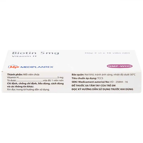 Thuốc Biotin 5mg Mediplantex điều trị thiếu hụt biotin (2 vỉ x 10 viên)