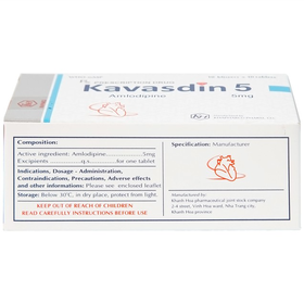 Thuốc Kavasdin 5mg hỗ trợ điều trị tăng huyết áp (Hộp 100 viên)