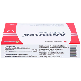 Thuốc Agidopa 250mg điều trị tăng huyết áp (2 vỉ x 10 viên)