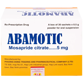 Thuốc Abamotic 5mg Phương Đông điều trị triệu chứng khó tiêu, ợ hơi, đầy bụng hộp 30 gói x 0,5g