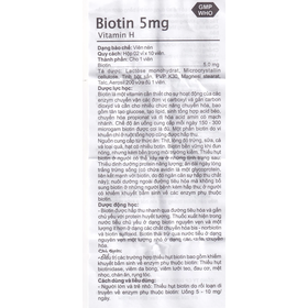 Thuốc Biotin 5mg Mediplantex điều trị thiếu hụt biotin (2 vỉ x 10 viên)