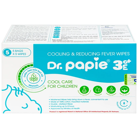 Khăn hạ sốt Dr.Papie 3mo+ hỗ trợ hạ nhiệt, giảm sốt an toàn cho bé (5 túi x 5 khăn)
