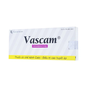 Thuốc Vascam 5mg điều trị tăng huyết áp, đau thắt ngực (3 vỉ x 10 viên)