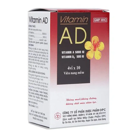 Thuốc Vitamin AD OPC dự phòng, điều trị thiếu Vitamin A và D (4 vỉ x 10 viên)