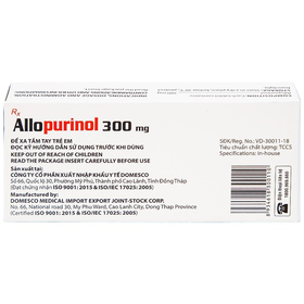 Thuốc Allopurinol 300mg Domesco điều trị tăng acid uric máu, gout mạn tính (2 vỉ x 10 viên)