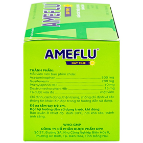 Ameflu Day Time dùng để làm giảm các triệu chứng trong cảm lạnh và cảm cúm như sốt, ho, đau họng, nhức đầu, sung huyết mũi (nghẹt mũi), làm loãng đàm (chất nhầy) và làm loãng dịch tiết phế quản giúp dễ ho hơn.
