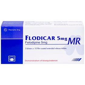 Thuốc Flodicar MR 5mg Pymepharco là sản phẩm của Công ty Cổ phần Pymepharco có thành phần chính là Felodipin dùng điều trị tăng huyết áp và dự phòng cơn đau thắt ngực ổn định