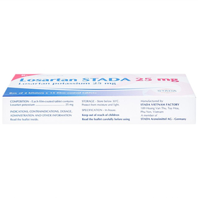 Thuốc Losartan Stada 25mg điều trị tăng huyết áp, giảm nguy cơ đột quỵ (2 vỉ x 15 viên)