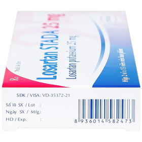 Thuốc Losartan Stada 25mg điều trị tăng huyết áp, giảm nguy cơ đột quỵ (2 vỉ x 15 viên)