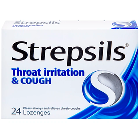 Viên ngậm Strepsils Throat Irritation &amp; Cough Reckitt Benckiser giúp làm sạch đường thở và kiểm soát ho (2 vỉ x 12 viên)