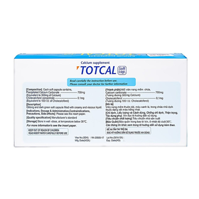 Viên nang mềm Totcal Dongkoo Bio &amp; Pharma bổ sung calci, D3, ngừa còi &amp; loãng xương (20 vỉ x 5 viên)