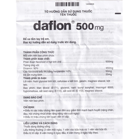 Thuốc Daflon 500mg Servier điều trị các triệu chứng liên quan đến suy giảm tĩnh mạch bạch huyết và trĩ cấp (60 viên)