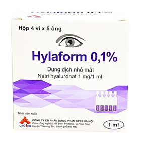 Dung dịch nhỏ mắt Hylaform 0.1% điều trị khô mắt (hộp 4 vỉ x 5 ống)