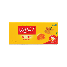 Thực phẩm bảo vệ sức khỏe: VietNat® kẹo gừng (30 viên) có thành phần là cao gừng và tinh dầu gừng giúp làm ấm tỳ vị, hỗ trợ giảm nôn và các triệu chứng ăn không tiêu đầy hơi