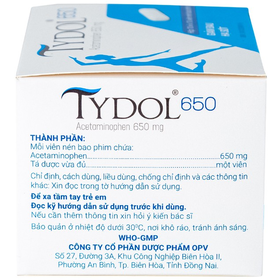 Thuốc Tydol 650mg giảm đau và hạ sốt từ nhẹ đến trung bình (10 vỉ x 10 viên)