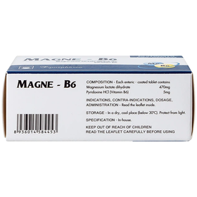 Thuốc Magne-B6 Phòng Ngừa Và Điều Trị Triệu Chứng Thiếu Magnesi (Hộp 5 Vỉ X 10 Viên)