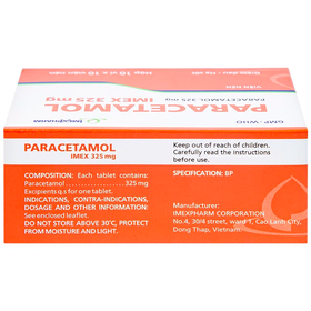 Thuốc Paracetamol 325mg Imex giảm nhức đầu, nhức răng, đau nhức bắp thịt (10 vỉ x 10 viên)