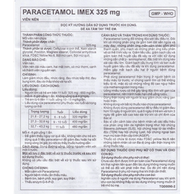 Thuốc Paracetamol 325mg Imex giảm nhức đầu, nhức răng, đau nhức bắp thịt (10 vỉ x 10 viên)