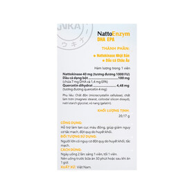 Viên uống NattoEnzym DHA EPA DHG Pharma hỗ trợ giảm nguy cơ tắt mạch, đột quỵ do huyết khối (60 viên)