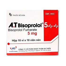 Thuốc A.T Bisoprolol 5mg An Thiên chỉ định trong trường hợp tăng huyết áp từ nhẹ đến vừa (10 vỉ x 10 viên)