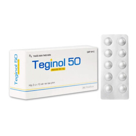 Thuốc Teginol 50mg điều trị tăng huyết áp, đau thắt ngực (3 vỉ x 10 viên)