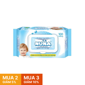Khăn uớt em bé Nuna hương phấn baby dịu nhẹ (100 miếng)