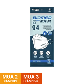 Khẩu trang KF94 Biomeq 4 lớp màu trắng bảo vệ đường hô hấp, tránh khói bụi (Hộp 10 cái)