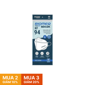 Khẩu trang KF94 Biomeq 4 lớp màu trắng bảo vệ đường hô hấp, tránh khói bụi (Hộp 10 cái)