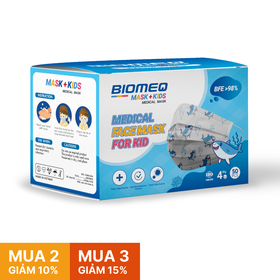 Khẩu trang y tế 4 lớp kháng khuẩn Biomeq Baby ngăn giọt bắn, khí thải, bụi mịn an toàn cho bé (hộp 50 cái)